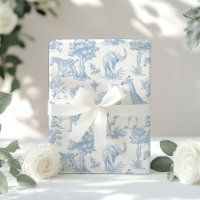 Toile de Jouy Safari Tiere staubblau elegant