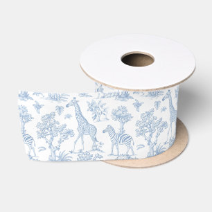 Toile de Jouy Safari Tiere staubblau elegant Satinband