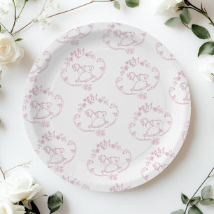 Toile de Jouy Schaukelpferd Rosa Baby Mädchen Dusc Pappteller