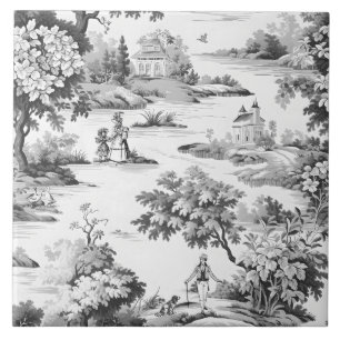 Toile de Jouy, schwarz und weiß, Porzellan, Fliese