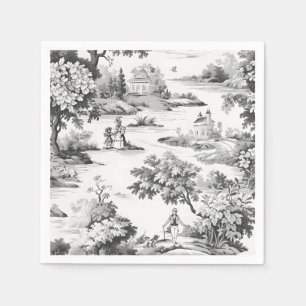 Toile de jouy, schwarz-weiß, Porzellan, Serviette