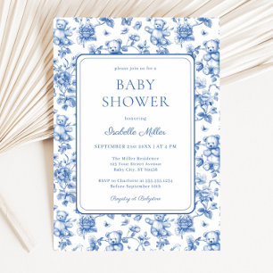 Toile De Jouy Teddy Bear Baby Shower Boy Einladung
