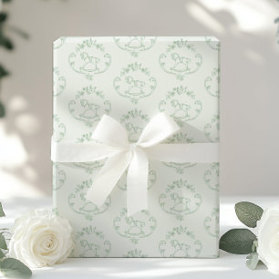 Toile de Jouy Teddy Vintage Schaukelpferd Sage Geschenkpapier
