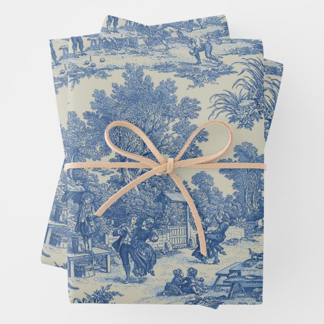 Toile de Jouy Tissu Enveloppement Feuilles de papi (En situation)
