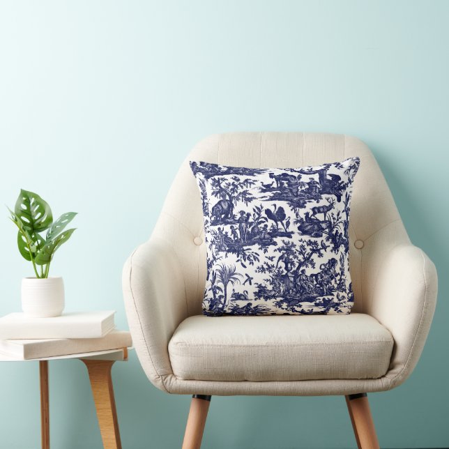 Toile de Jouy vier Teile des blauen Musters der We Kissen (Stuhl )