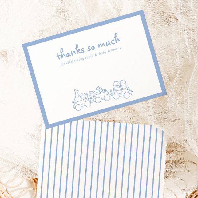 Toile De Jouy Whimsical Blue Baby Dusche Dankeskarte (Von Creator hochgeladen)