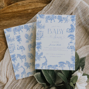 Toile de Jouy White and Blue Safari Baby Dusche Einladung