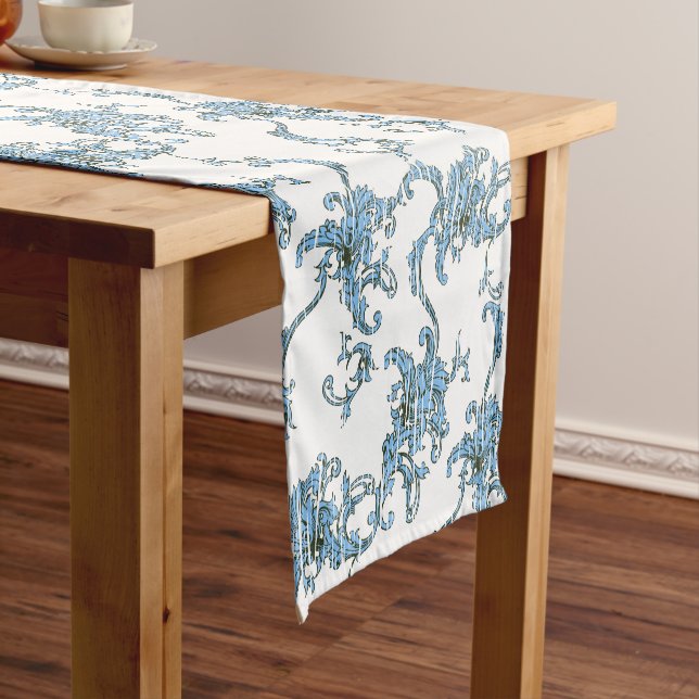 Toile de Joy. Blume. Blau. Kurzer Tischläufer (Beispiel)