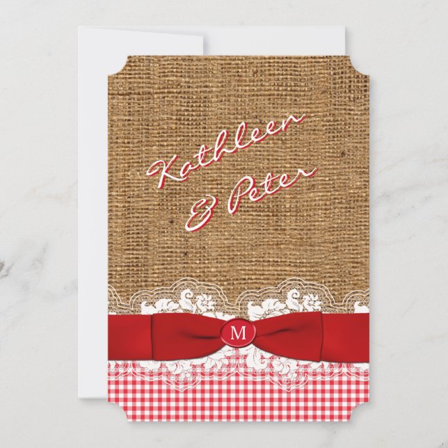 Toile de jute de FAUX, dentelle, invitation de (Devant)