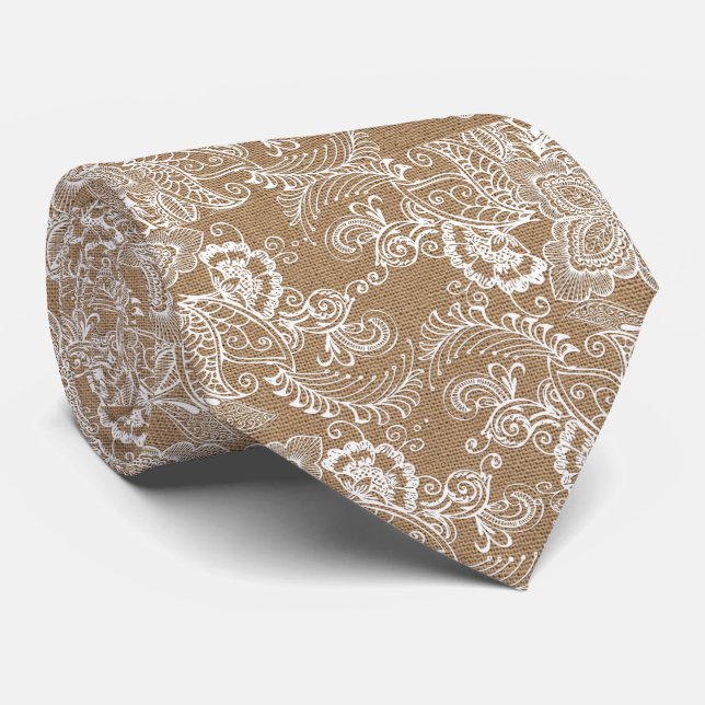 Toile de jute et cravate beige de dentelle (Roulé)