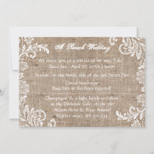 Toile de jute et dentelle de plage - Faire-part de