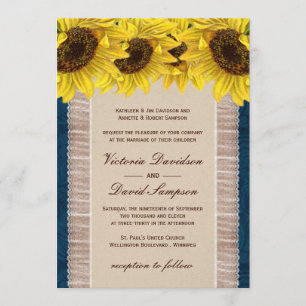 Toile de jute, faire-part de mariage de tournesol