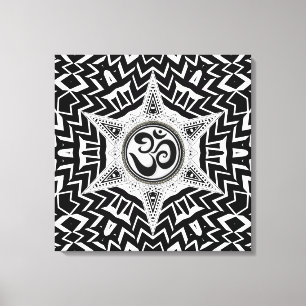 Toile de mandala de voyage Om noir et blanc