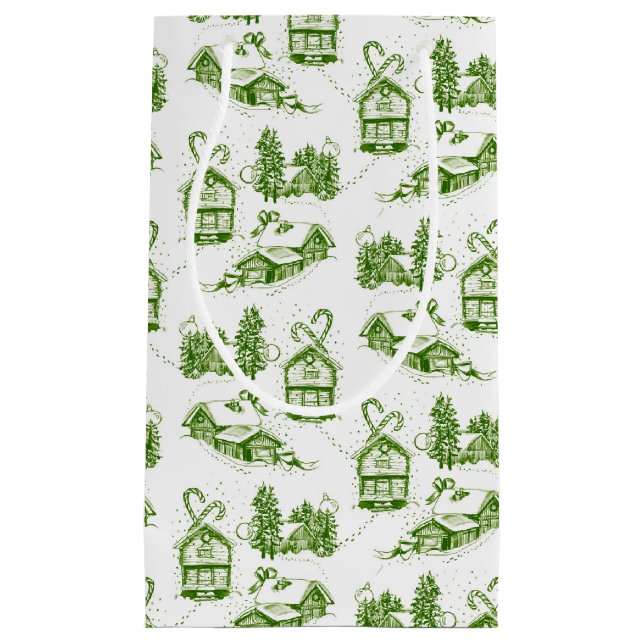 Toile de Noël neige | Sac cadeau vert (Devant)