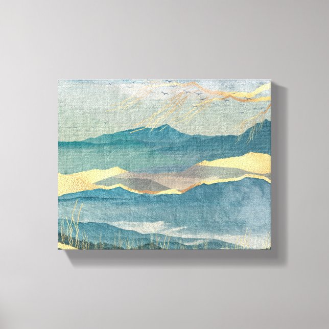 Toile de paysage bleu et or brillant Imprimer (Recto)