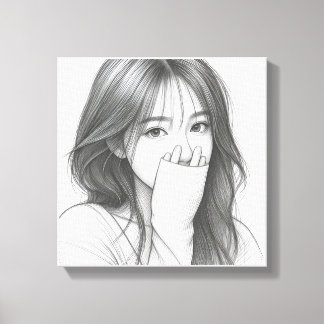 Toile de portrait de fille au crayon sur mesure