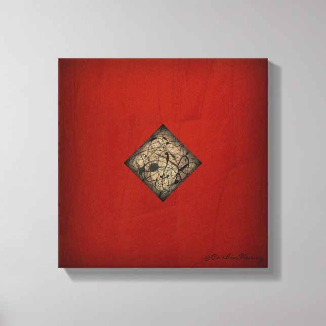 Toile de style Pollock d'art moderne rouge dramati (Recto)