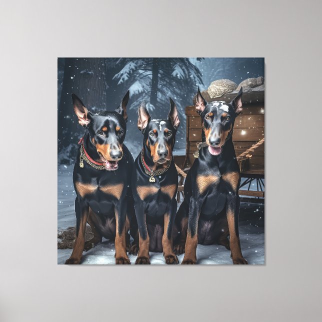Toile Décor de Noël Doberman Snowy Sleigh (Recto)