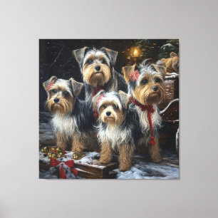 Toile Décor de Noël du Biewer Terrier Snowy Sleigh