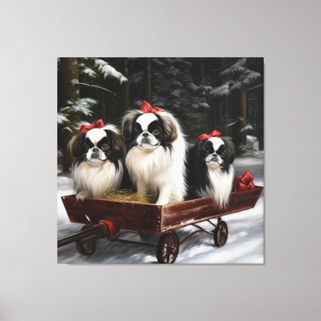 Toile Décor de Noël japonais Chin Snowy Sleigh (Recto)
