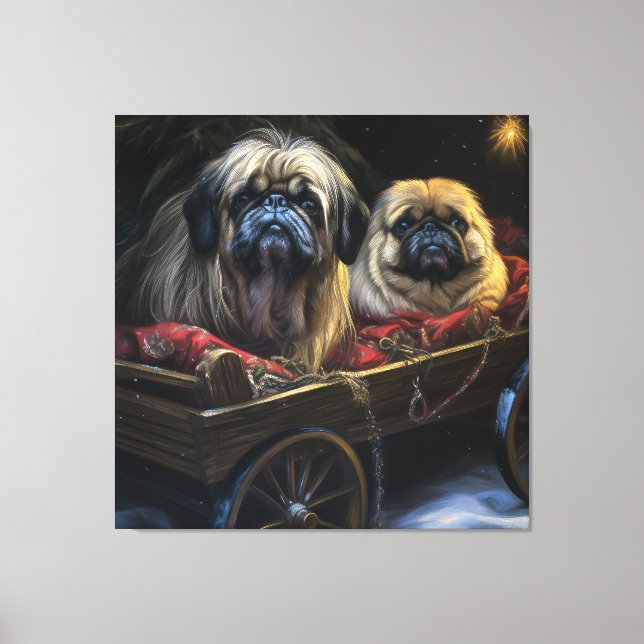 Toile Décor de Noël Pekingese Snowy Sleigh (Recto)
