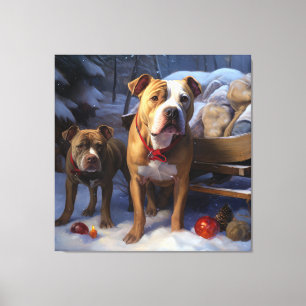 Toile Décor de Noël Pitbull Snowy Sleigh