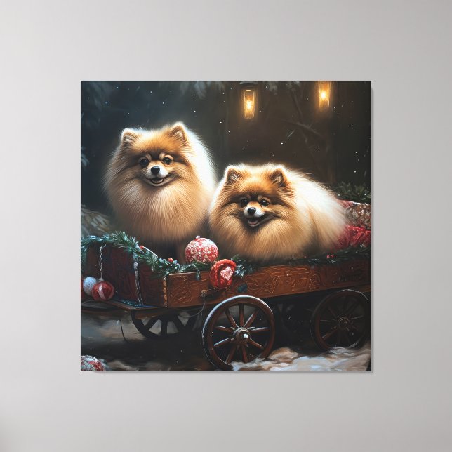 Toile Décor de Noël Poméranien Snowy Sleigh (Recto)