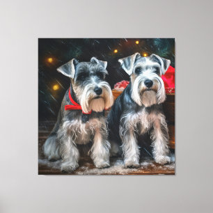 Toile Décor de Noël Schnauzer Snowy Sleigh