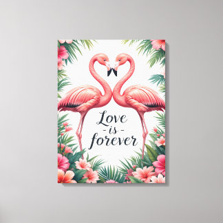 Toile Décor Tropical Amour Flamant Rose