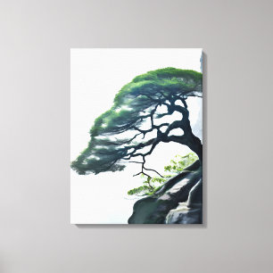 Toile Défier les probabilités : Bonsai Tree sur la falai
