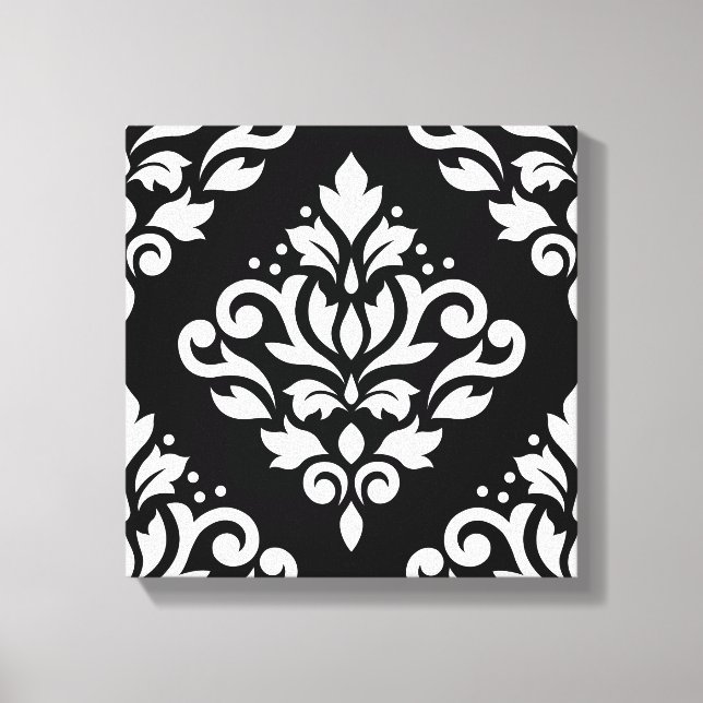 Toile Défiler Damask Grand Design (B) Blanc sur noir (Recto)