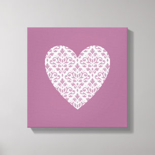 Toile Défiler Damask Ptn Coeur Mauve et rose