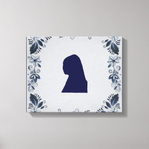 Toile Delft en tuile bleue fille avec une oreille perle