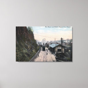 Toile Dépôt de chemin de fer et ville de bluffs, OU