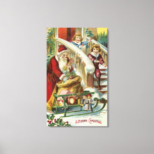 Toile Des enfants courent pour saluer Père Noël