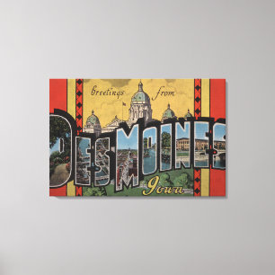 Toile Des Moines, Iowa - Scènes de grandes lettres