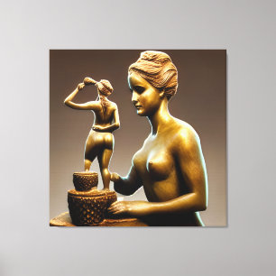 Toile Des sculptures en métal d'une petite et grande fem