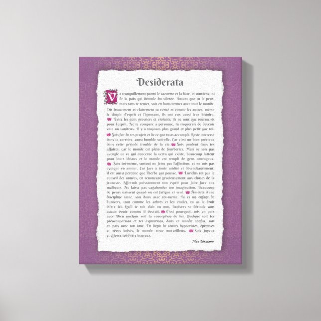 Toile Desiderata - Choses désirées - poème (Recto)
