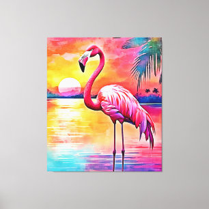 Toile Design d'art Flamant rose Sunset