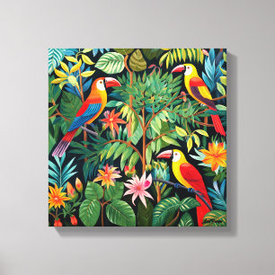 Toile Dessin animé trois oiseaux dans l'art de la jungle