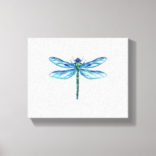 Toile Dessin bleu vert libellule J'aime les libellules