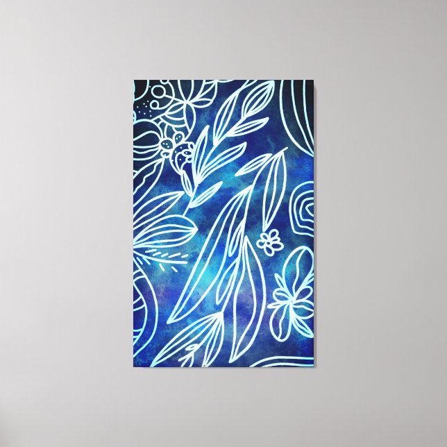 Toile Dessin botanique flamboyant et bleu (Recto)