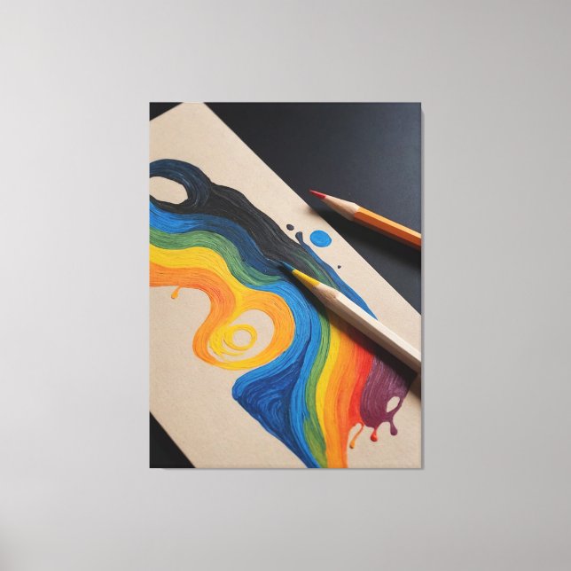 Toile dessin d'une vague arc-en-ciel avec deux crayons d (Recto)