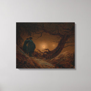 Toile Deux amis masculins envisagent la lune la nuit