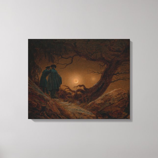 Toile Deux amis masculins envisagent la lune la nuit (Recto)
