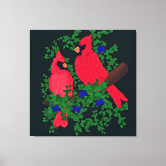Toile Deux cardinaux perchés sur une branche