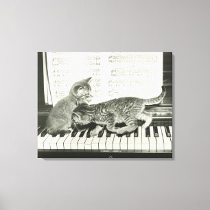 Toile Deux chaton jouant sur le clavier du piano, (B&W)