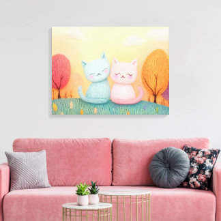 Toile Deux chats en laine adorables assis ensemble