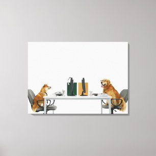 Toile Deux chiens portant la cravate et les lunettes, se