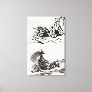 Toile Deux croquis pour le radeau de la méduse, c.1819